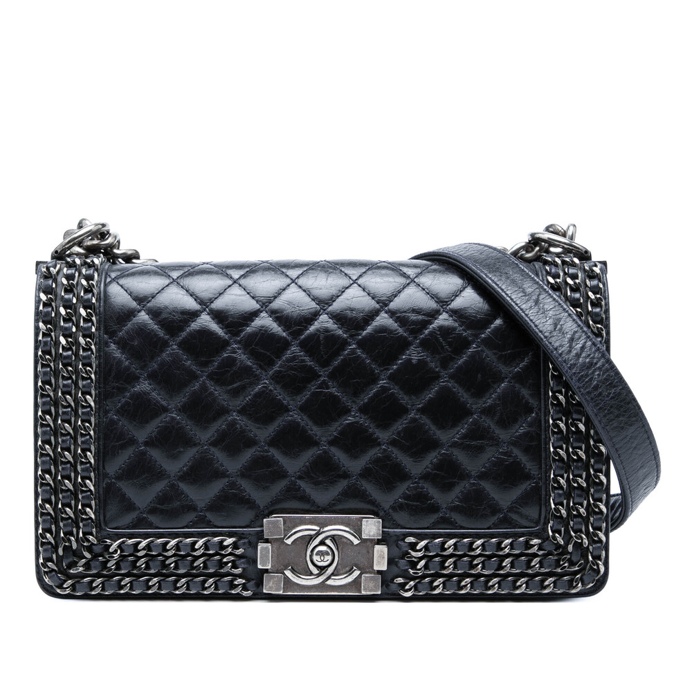 Pre-Loved Chanel Old Medium Quilted Glazed Calfskin Chain Around Boy Flap